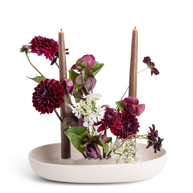 Ceramic Flower Frog Bowl & Taper Candle Holder